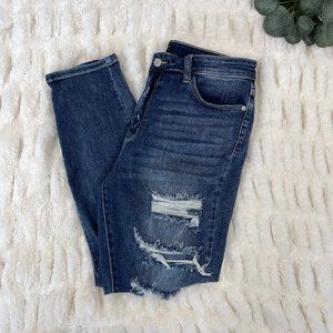 Judy Blue High Rise Destroyed Boyfriend Fit Jeans, Dark Wash Denim, Sz 30